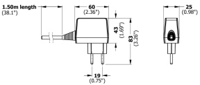 Alimentation continue 3V 500mA pour serrure électronique dimensions Alimentation continue 3V 500mA pour serrure électronique
