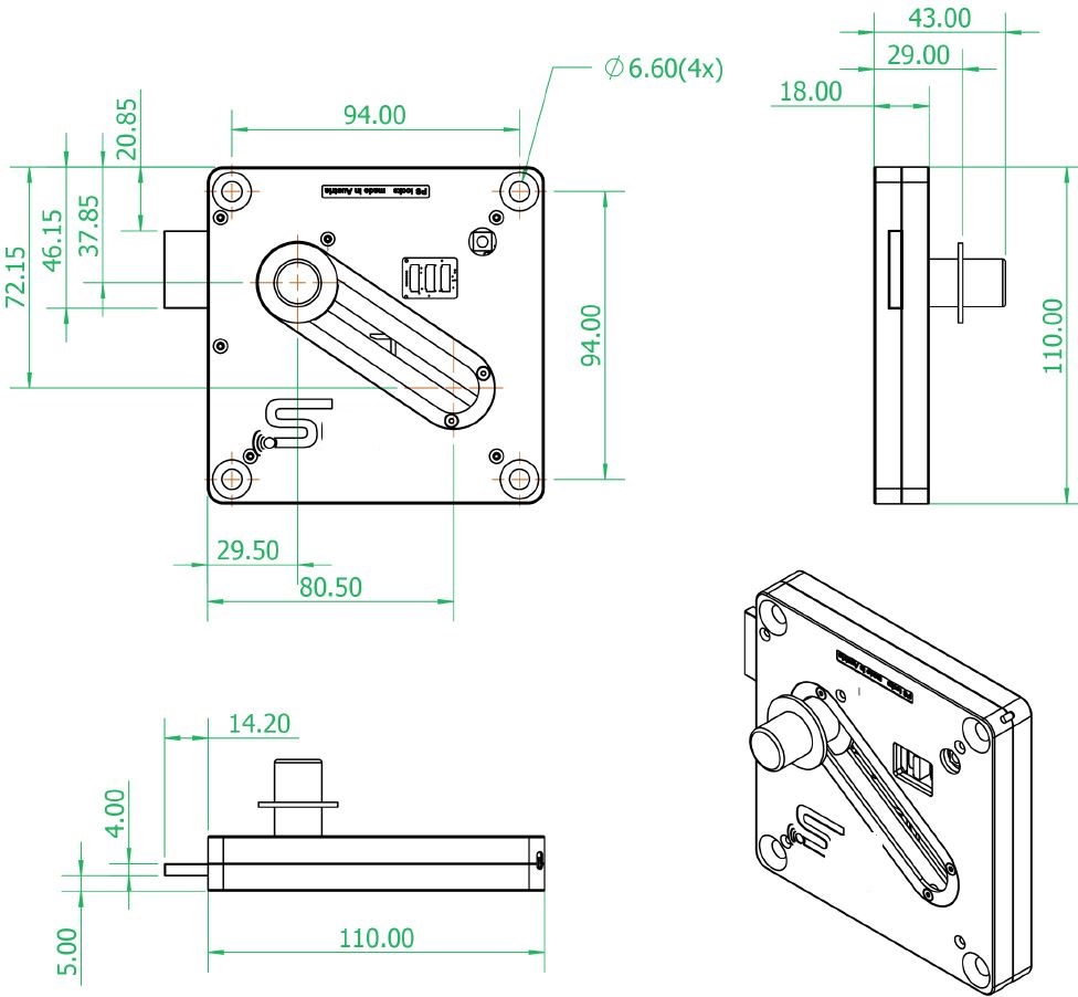 Dimensions du verrou Abiolock Gym