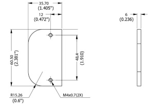 Dimensions du kit de fixation de verrou sur verre pour vitrine